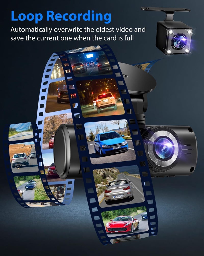 SUVCON Dash Cam Front and Rear, 1080P Dash Camera for Cars, 3 Channel Car Camera Front Rear and Inside with 32GB Card, Loop Recording, Night Vision, HDR, 24Hr Parking, G-Sensor - Image 5